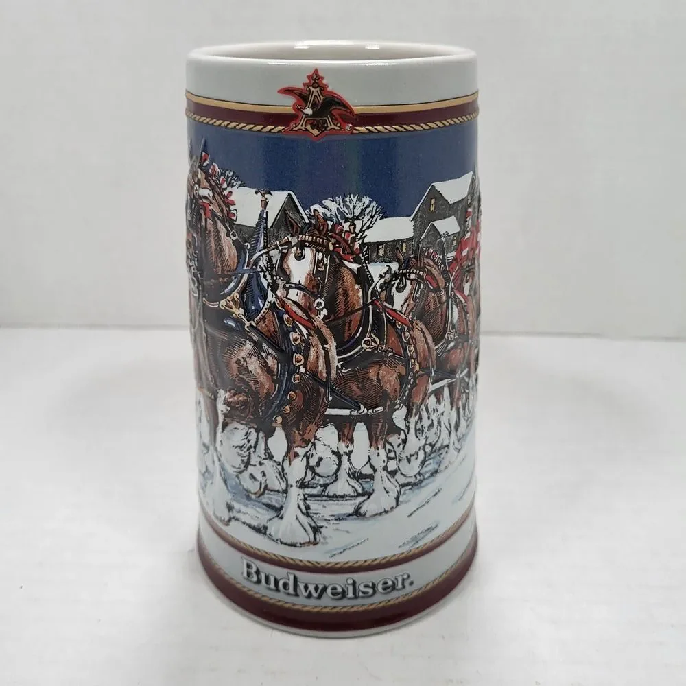 Budweiser 1989 Collector's Series‎ Holiday Winter Clydesdales Beer Stein Mug